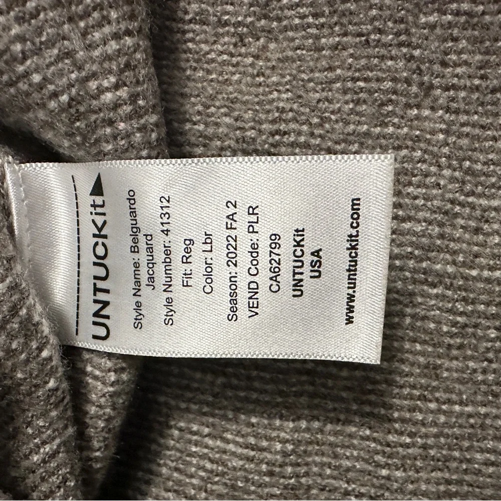 UNTUCKit Belguardo Quarter Zip Men‎ XL Brown Merino Wool Jacquard Sweater 41312